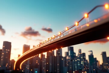 futuristic skyscrapers connected by glowing sky bridges