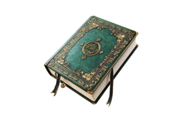 Ornate Quran Book Elegant Green Gold Islamic Holy Scripture Religious Text