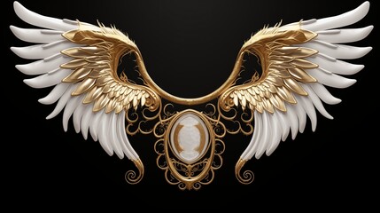 Angel design elements - wings and golden halo isolated, a beautifully detailed golden halo above a pair of elegant angel wings, symbolizing purity and grace.