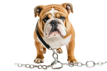 A sturdy bulldog stands steadfast, its coat gleaming as it awaits an adventure isolated on transparent background