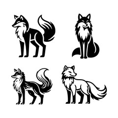 Standing Fox Silhouette Vector Set – Elegant Wild Canine Illustrations for Logos & Design