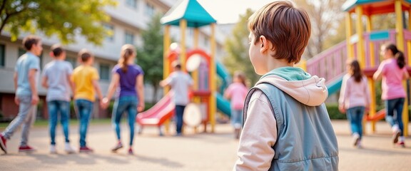 Lonely Child Observing Playground: Raising Awareness for Social Inclusion in Schools and Communities, Addressing Bullying and Isolation