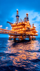 Obraz premium Oil rig at twilight on the ocean