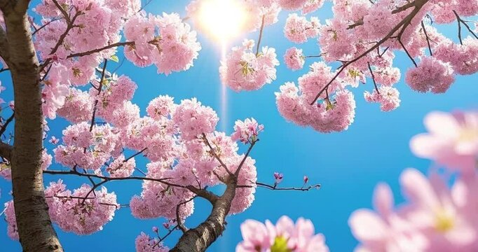 Blooming sakura trees in winter