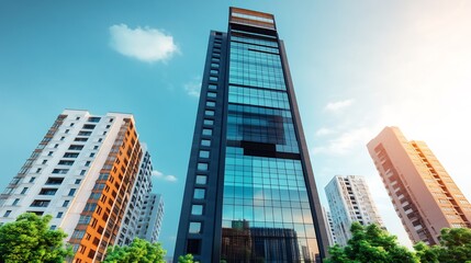 high-rise with transparent glass elevator
