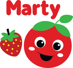 Marty the Happy Strawberry | Cute Cartoon Fruit Character