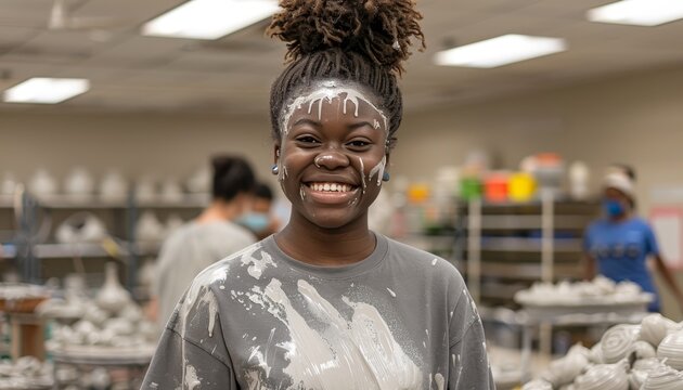 Collaborative pottery class  students support each other in shaping and glazing on wheels