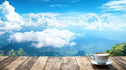 Naklejka premium Serene Mountaintop Coffee: A Breathtaking View