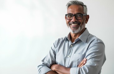 Portrait of a smiling handsome dark skin man with glasses on white background