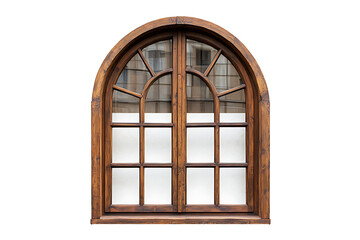 Obraz premium Classic Wooden Arched Window Isolated on Transparent Background PNG Image.