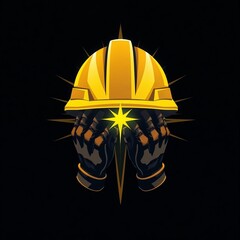 Naklejka premium Illustration of hands holding a yellow safety helmet with a bright star for International Workers' Day 