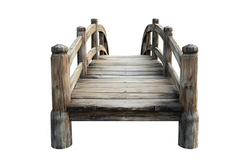 Rustic Wooden Footbridge Pathway Isolated on Transparent Background PNG Image.