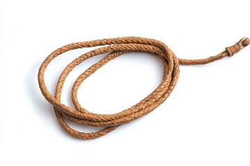 Artistic view of a intricately braided leather rope laying on a clean white background isolated on transparent background
