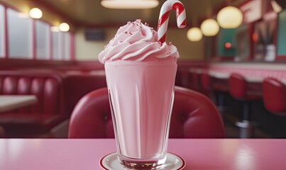 Retro milkshake cocktail banner from a classic 50s diner in pastel colors e