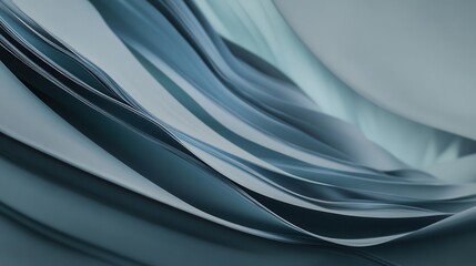 Abstract fluid waves in soft pastel colors creating a serene and calming atmosphere with flowing lines and smooth gradients of blue and gray tones