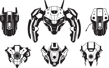 Set of elements for flat design in cyberpunk style. Hand drawn vector illustration