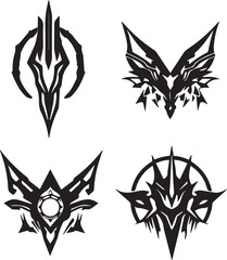 Set of elements for flat design in cyberpunk style. Hand drawn vector illustration