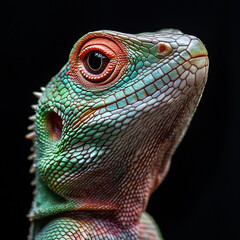 green lizard on a black background
