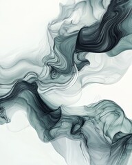 Abstract fluid art with elegant swirling black and gray ink waves on a light background, creating a modern and sophisticated aesthetic. AI generative.