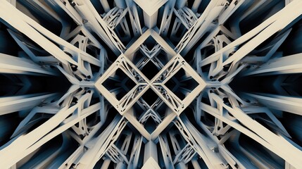 Fototapeta premium Abstract geometric pattern featuring intricate lattice structures and layers, showcasing a blend of light and shadow in a modern design aesthetic