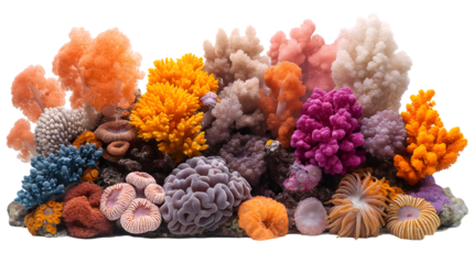 Vibrant Coral Reef Underwater Ocean Scene, Pink and Blue Art for Marine Themes, isolated on transparent background.