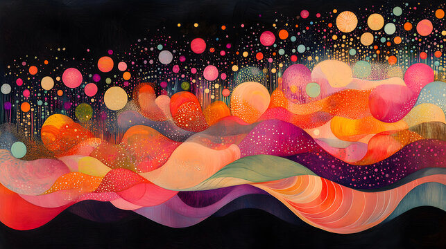 watercolour playful and joyful abstract landscape and nature with blooming flowers, prefect for children's education