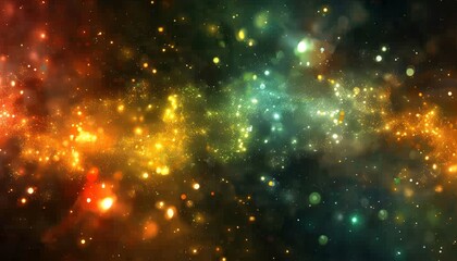 A colorful galactic explosion with blending hues and shimmering orbs scattered across the canvas