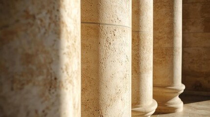 Minimalist architectural background with textured concrete and stone surfaces and light shades, ideal for design presentations and editorial use, travertine walls with organic shapes