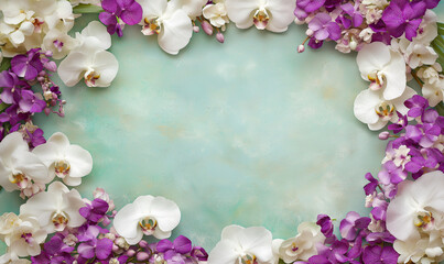 Bright White Orchids and Purple Carnations Framed in Elegant Floral Display