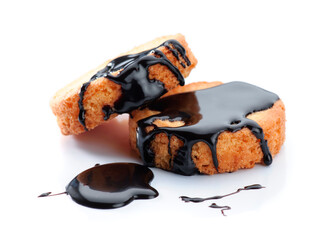 Deliciously drizzled bread with rich chocolate sauce and crispy texture