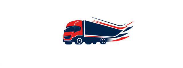 Logo design, a vector graphic of a blue and red truck with a white background
