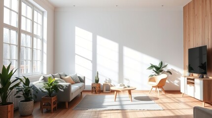 Fototapeta premium Modern Living Room Design Sunlight Minimalist Decor