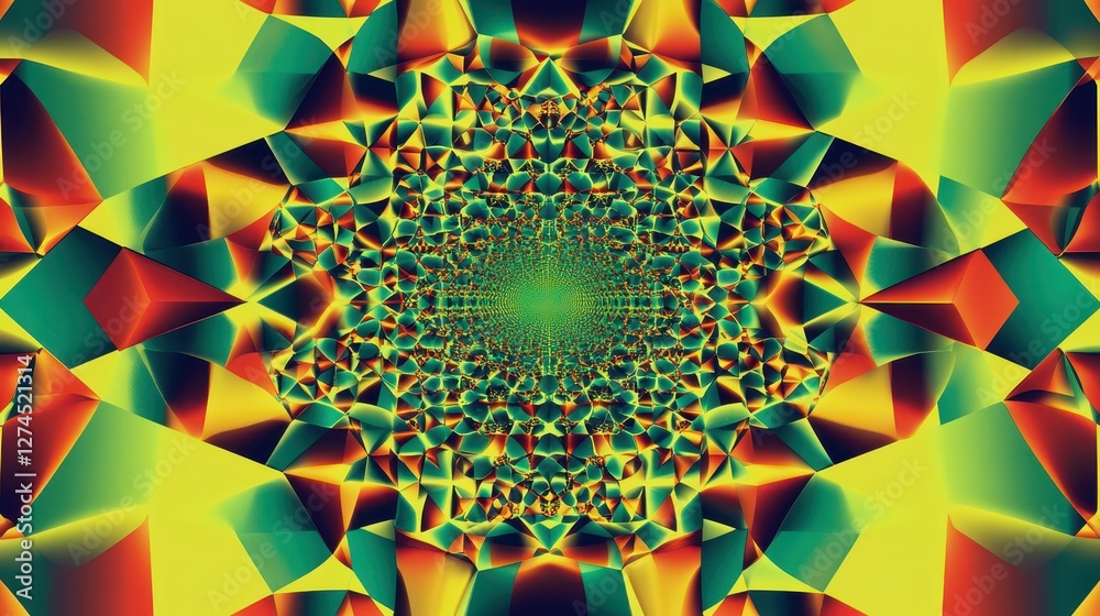 Fototapete abstract geometric pattern with vibrant colors and intricate shapes creating depth and movement in a