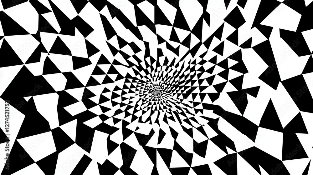 Fototapete Monochrome Abstract Pattern of Twisting Triangles Creating a Dynamic Visual Illusion with Black and White Colors on a Minimalistic Background