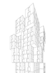 Modern Architectural Wireframe. Futuristic Skyscraper Perspective