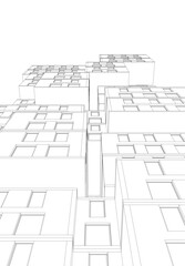 Modern Architectural Wireframe. Futuristic Skyscraper Perspective