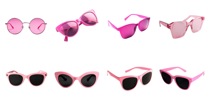 PNG pink sunglasses no bg sample mockup set UV glasses concept using for decoration.