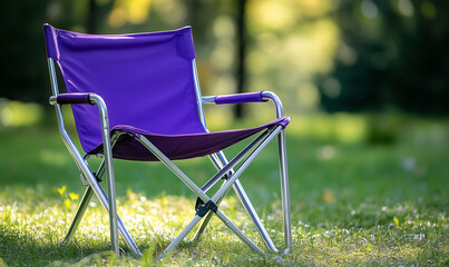 Compact sports chair with a collapsible aluminum frame, offering portable comfort and style.
