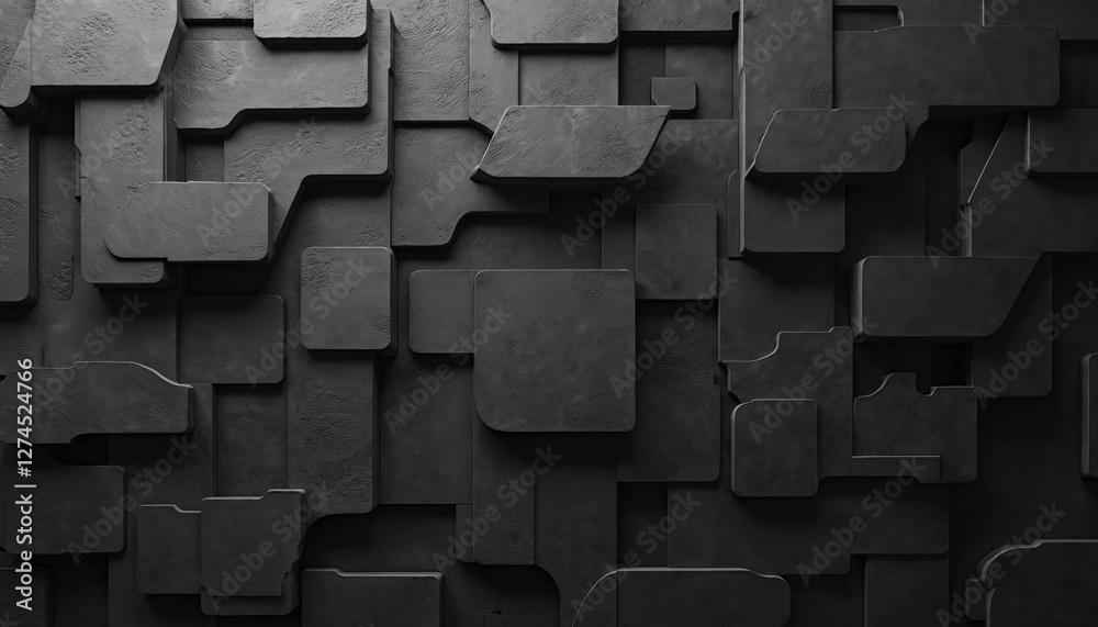Fototapete reworked close-up illustration of dark gray blocks structure. grunge abstract geometric pattern in b