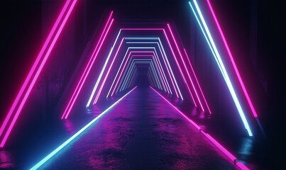 Fototapeta premium Black void filled with sharp beams of neon light, evoking a futuristic and high-tech vibe