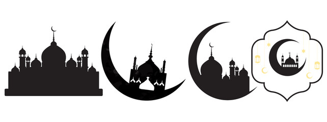 Fototapeta premium Ramadan Kareem Crescent Moon with Mosque Silhouette Design
