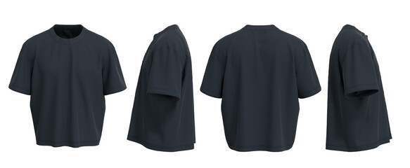 3D Render Mockup T Shirt Oversized Black Front Side Back View