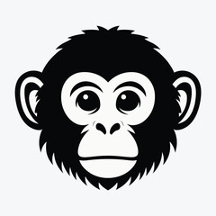 Cute Monkey Face Vector – Black and White Primate Illustration