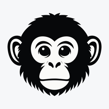 Cute Monkey Face Vector &ndash; Black and White Primate Illustration