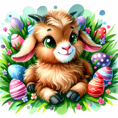 Easter Goat in a Spring Meadow illustration