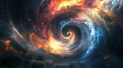 Obraz premium Dynamic sci-fi vortex of chaos cosmic space digital art galactic environment celestial viewpoint artistic exploration. Galactic Optical Illusions. Illustration