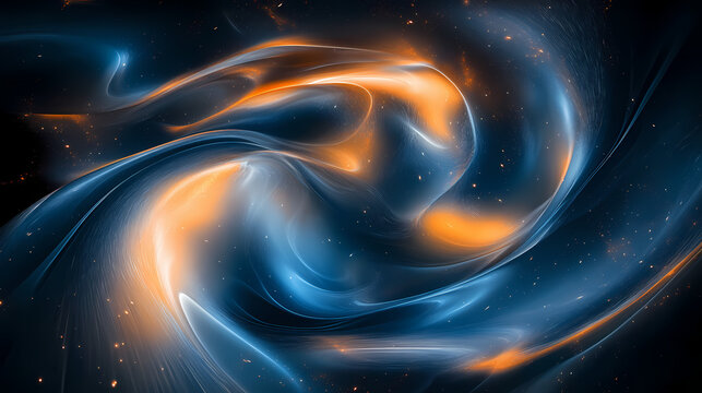 Stunning cosmic cloud glows with orange and blue hues in the depths of space, revealing swirling patterns of stardust. Galactic Optical Illusions. Illustration