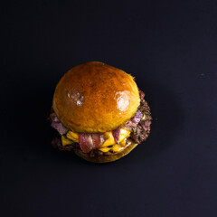 hamburger on black background