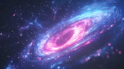 Stunning spiral galaxy glowing with hues of pink and blue, surrounded by twinkling stars in the vast universe. Galactic Optical Illusions. Illustration