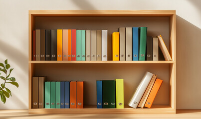 Minimalist wooden bookshelf against a neutral background, combining simplicity with style for a sleek interior.